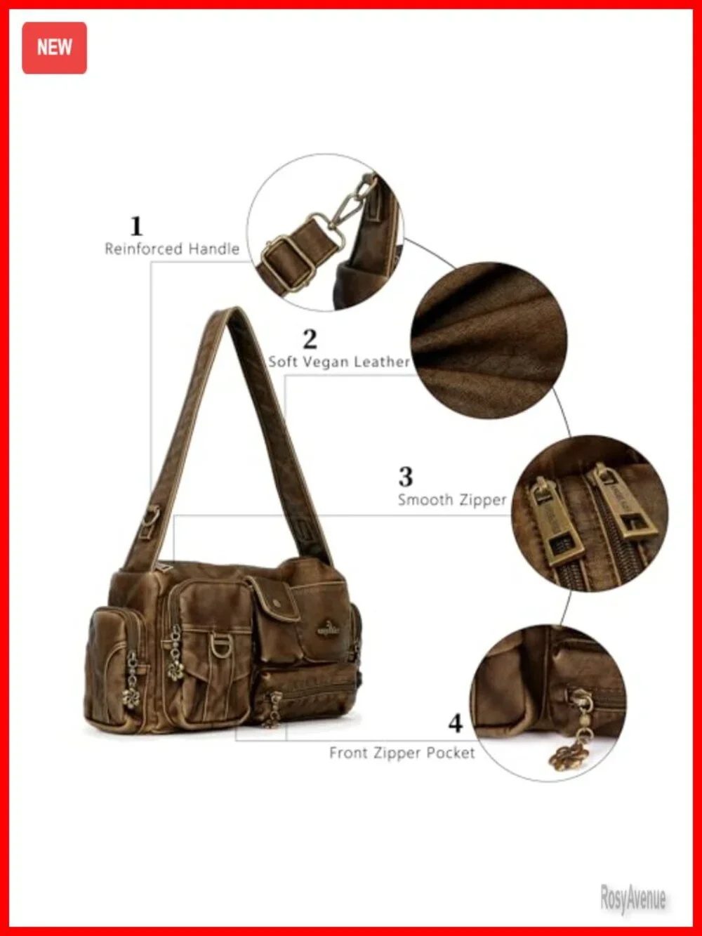 Faux Leather Hobo Shoulder Bag Crossbody Purse with Adjustable Strap